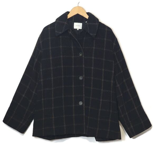 Vince Wool Cashmere Plaid Padded Shirt Jacket Shacket Black Tan Button Down XL - Picture 2 of 16